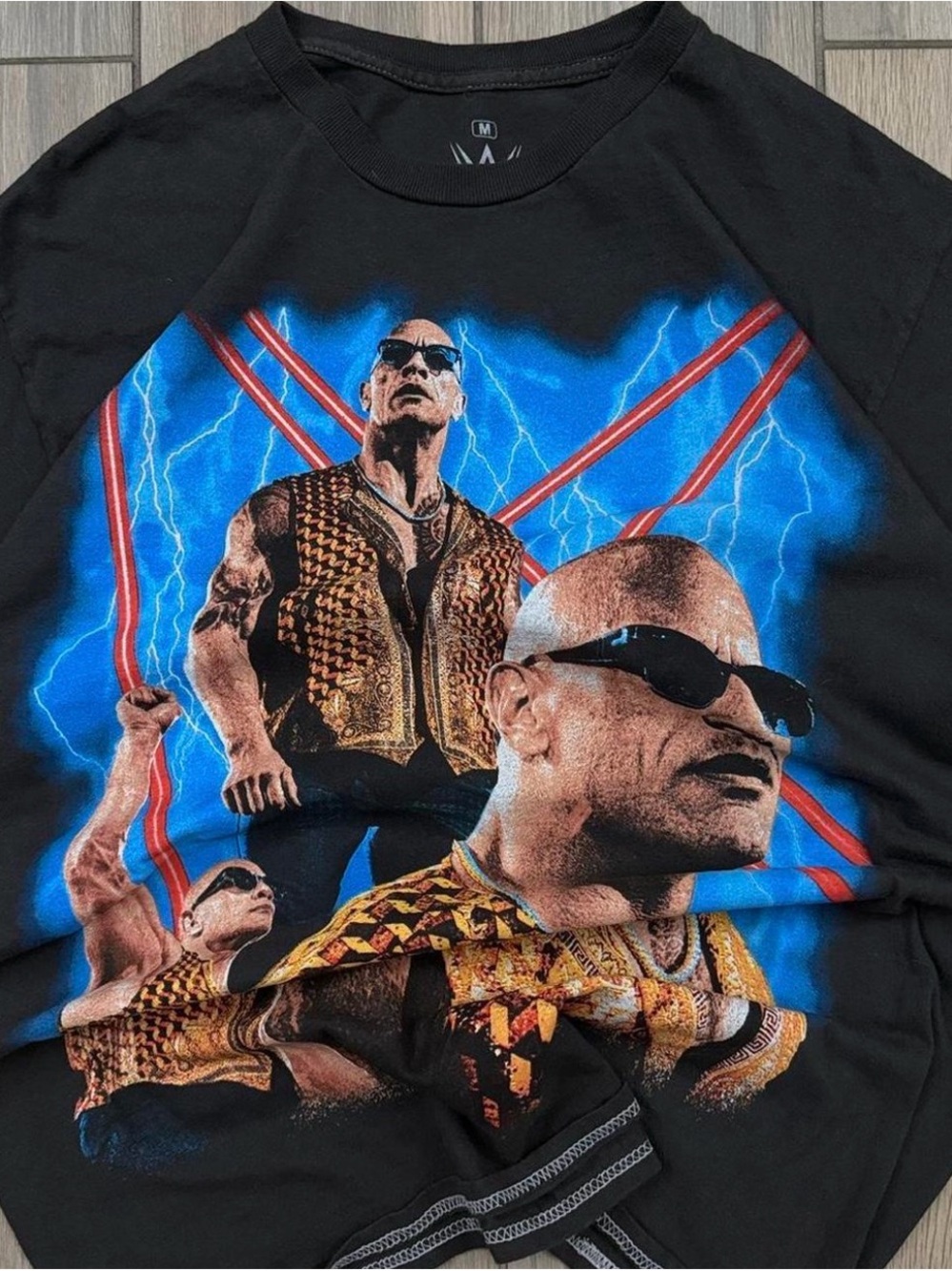 WWE Black Short Sleeve Tee with Blue, Gold and Red Graphic